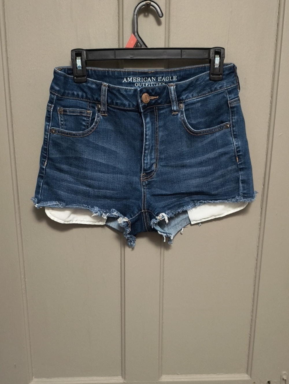 American Eagle Outfitters Dark Blue Frayed Hem Denim Shorts